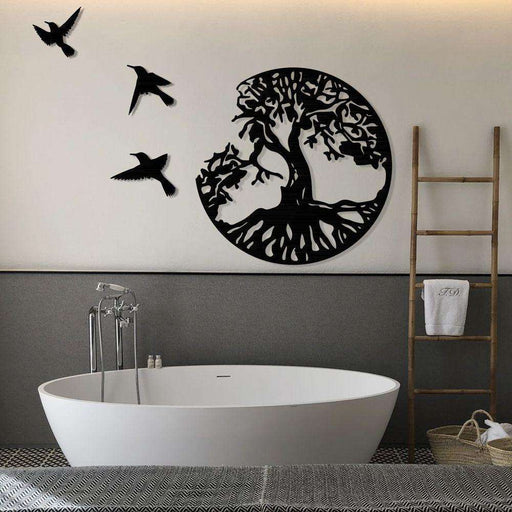 Tree of Life / 3 Birds Flying Metal Wall Art