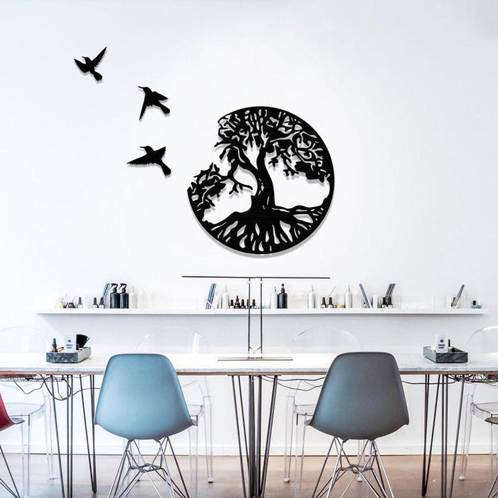 Tree of Life / 3 Birds Flying Metal Wall Art