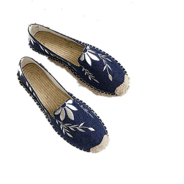 Women's Elegant Hemp Embroidered Fisherman Shoes - Pebble Frog