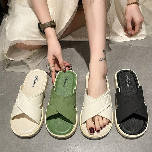 Women's Fashion Casual Soft Bottom Cross Sandal - Pebble Frog