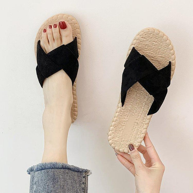 Women's Fashion Cross Sandals - Pebble Frog